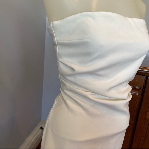 Zara NWT white midi strapless column dress with side rouching and back slit Med - Picture 6 of 12